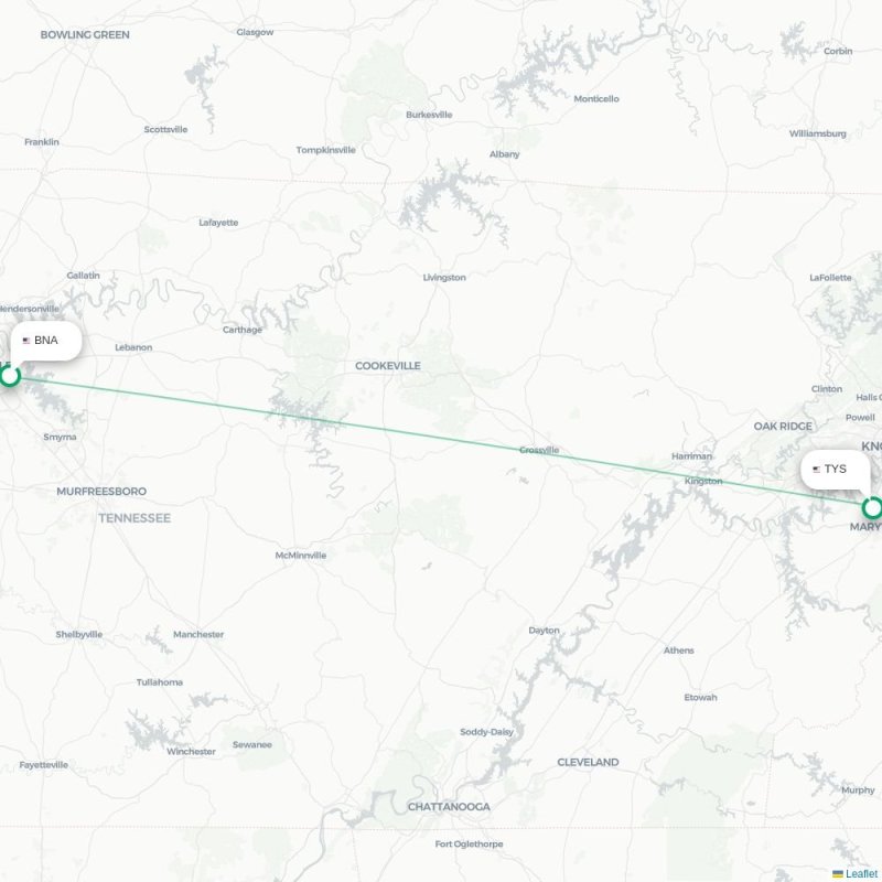 BNA - TYS route map