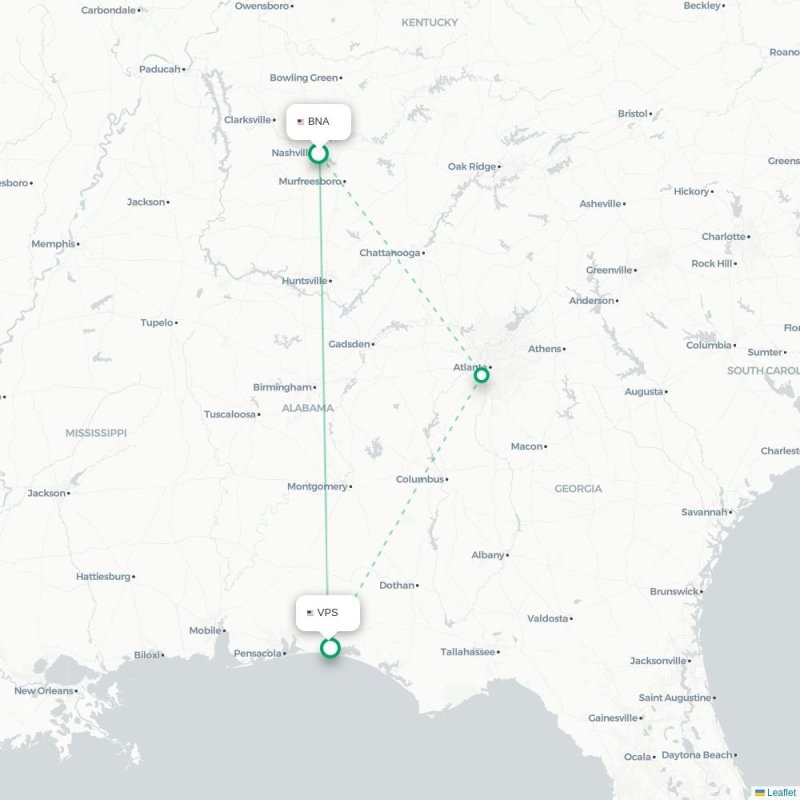 BNA - VPS route map