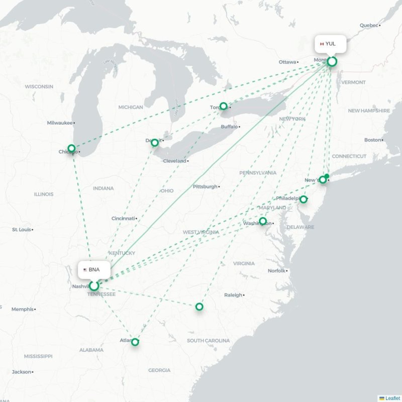 BNA - YUL route map