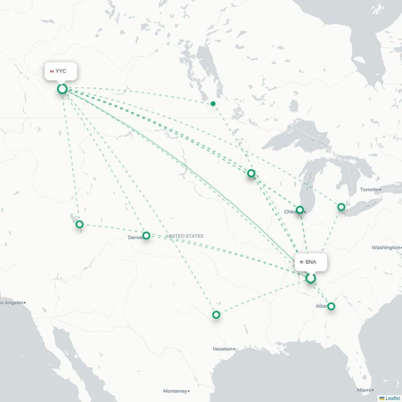 BNA - YYC route map
