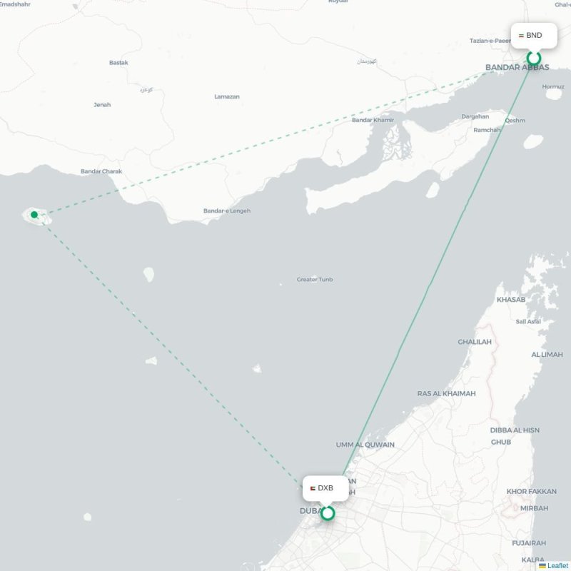 BND - DXB route map