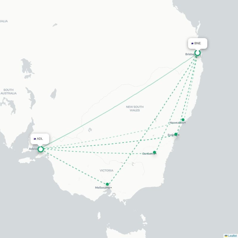 BNE - ADL route map