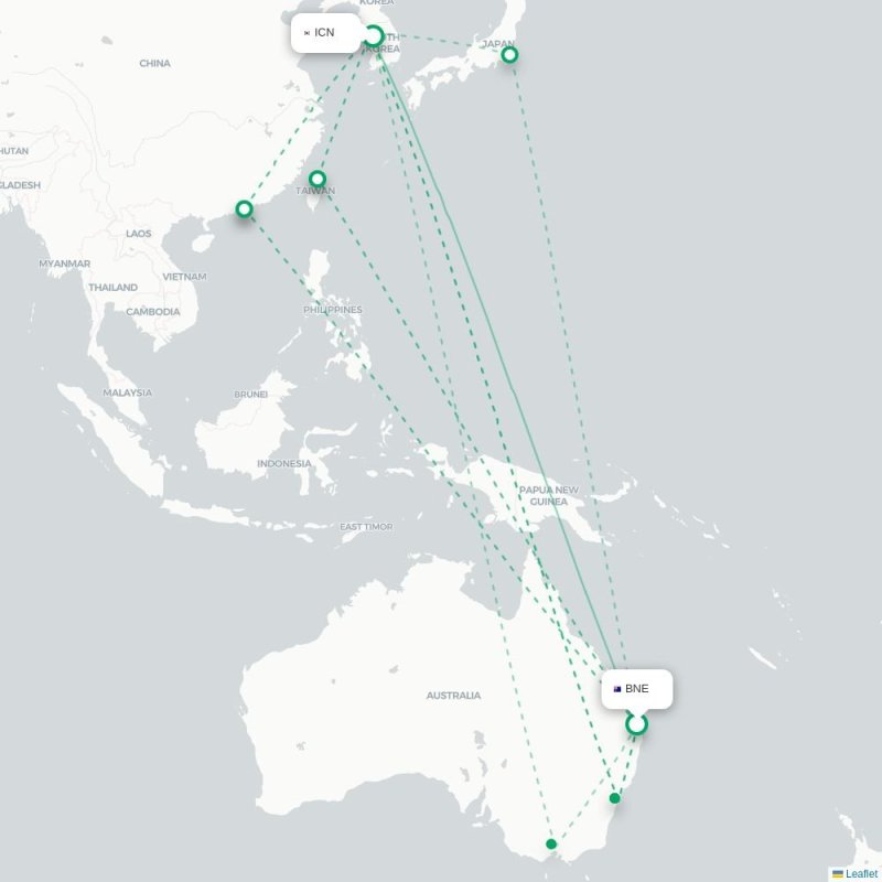 BNE - ICN route map
