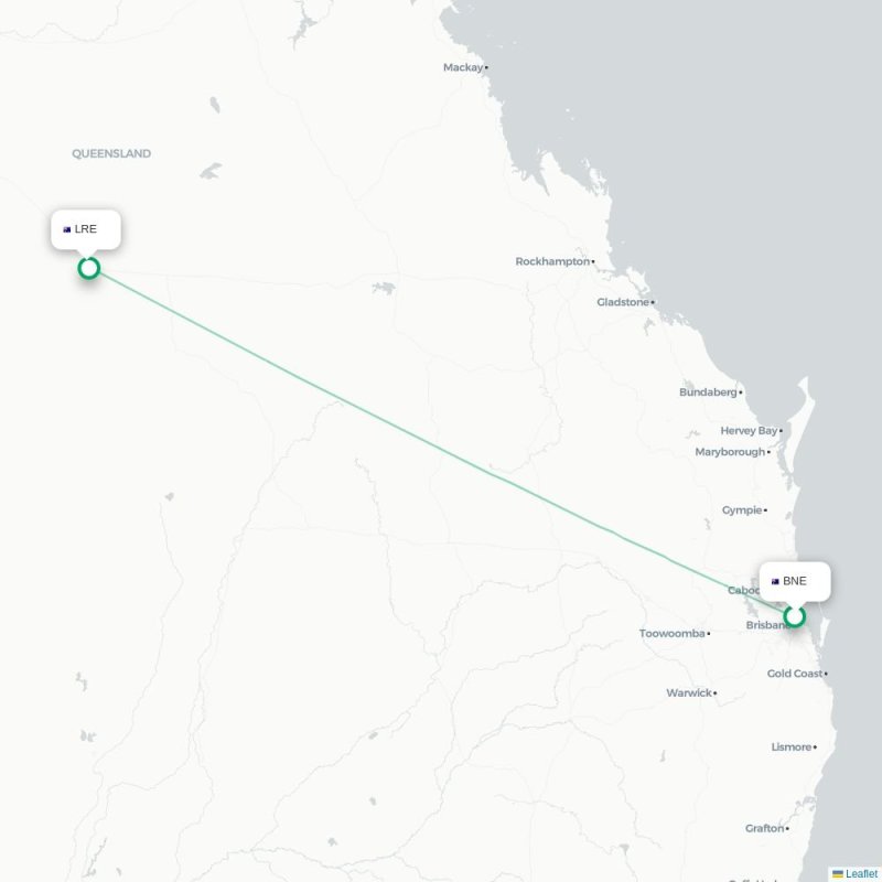 BNE - LRE route map