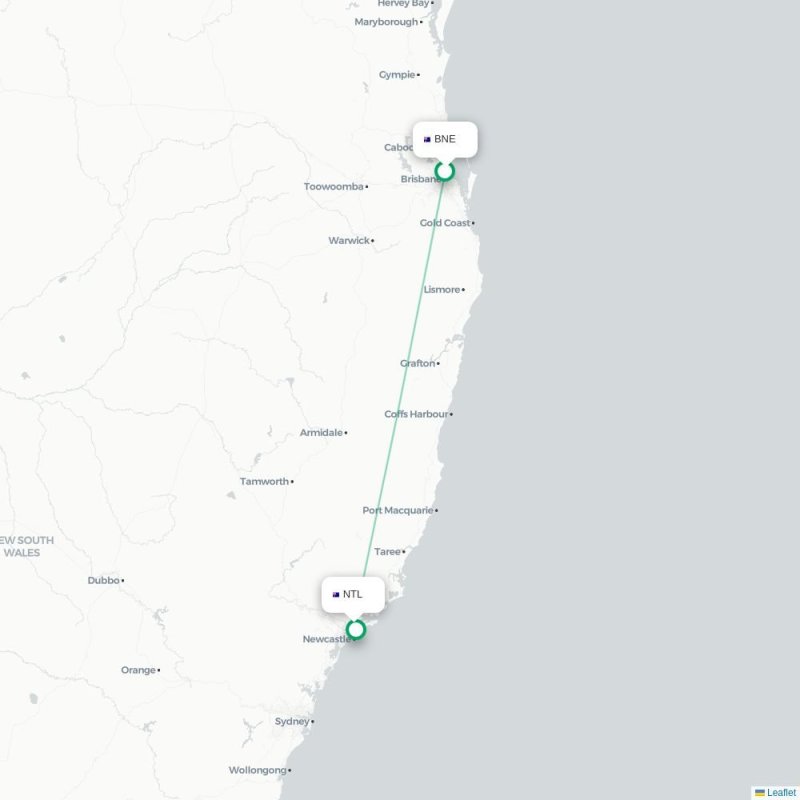 BNE - NTL route map
