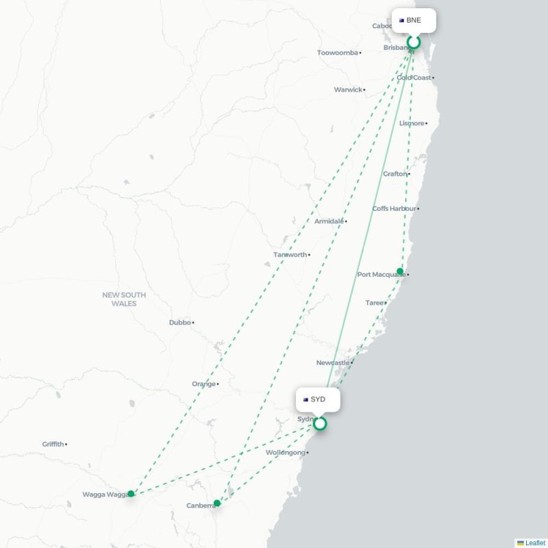 BNE - SYD route map