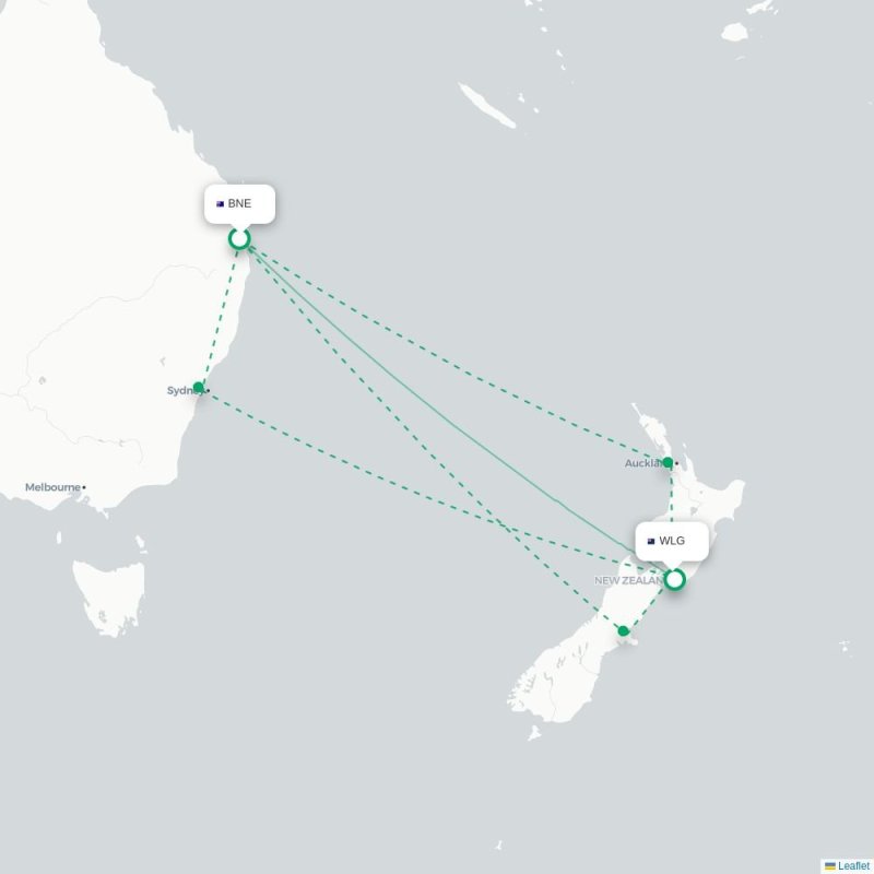 BNE - WLG route map