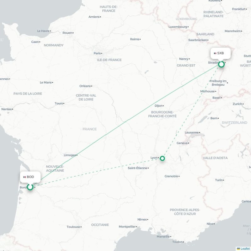 BOD - SXB route map