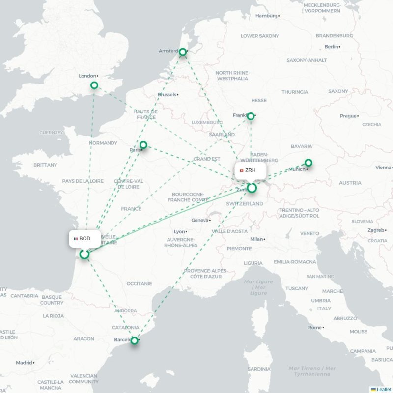 BOD - ZRH route map