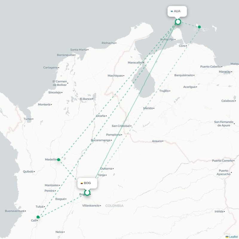 BOG - AUA route map