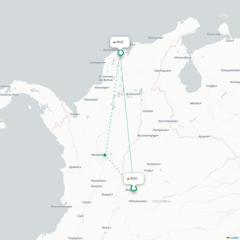 BOG - BAQ route map