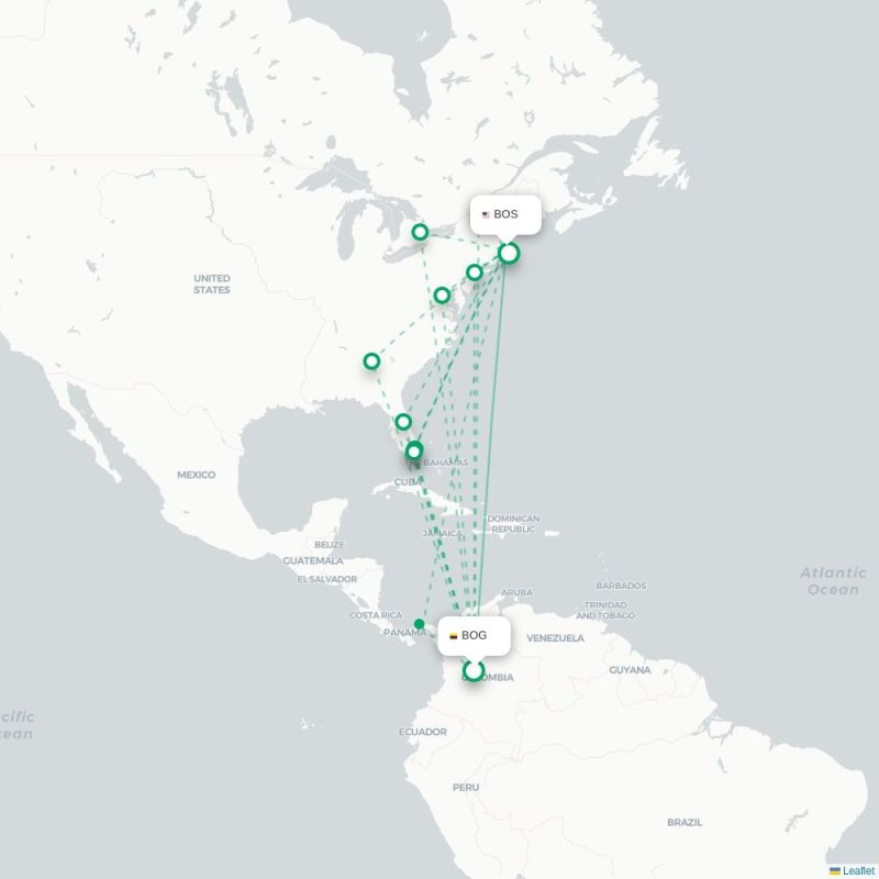 BOG - BOS route map