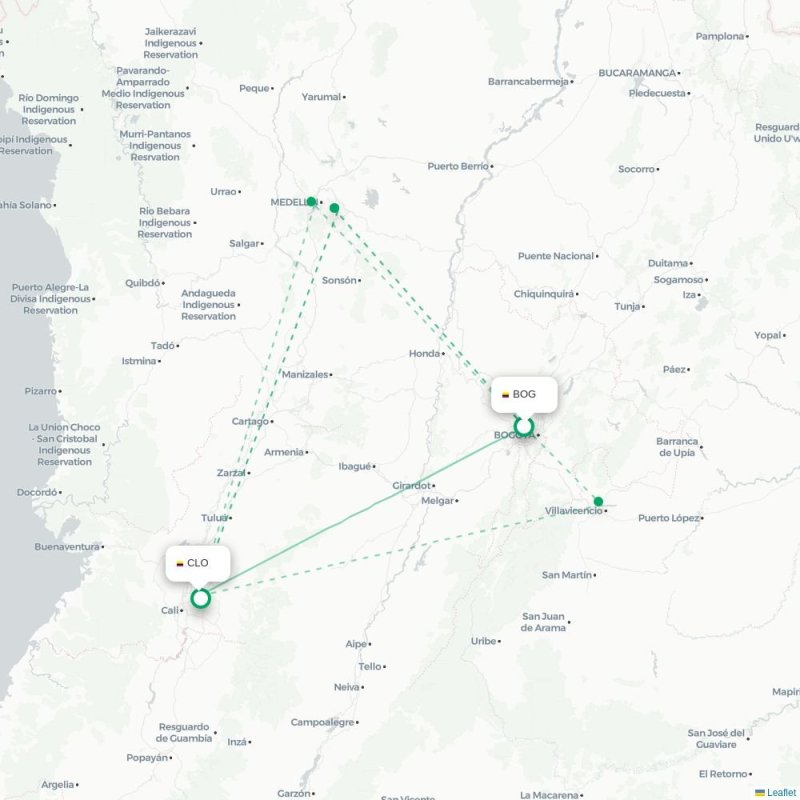 BOG - CLO route map