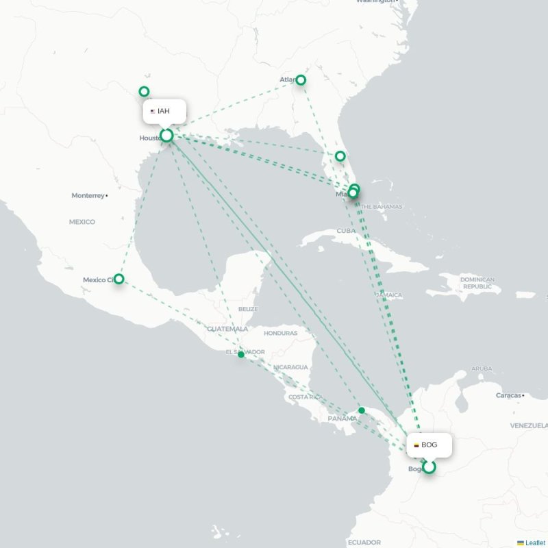 BOG - IAH route map