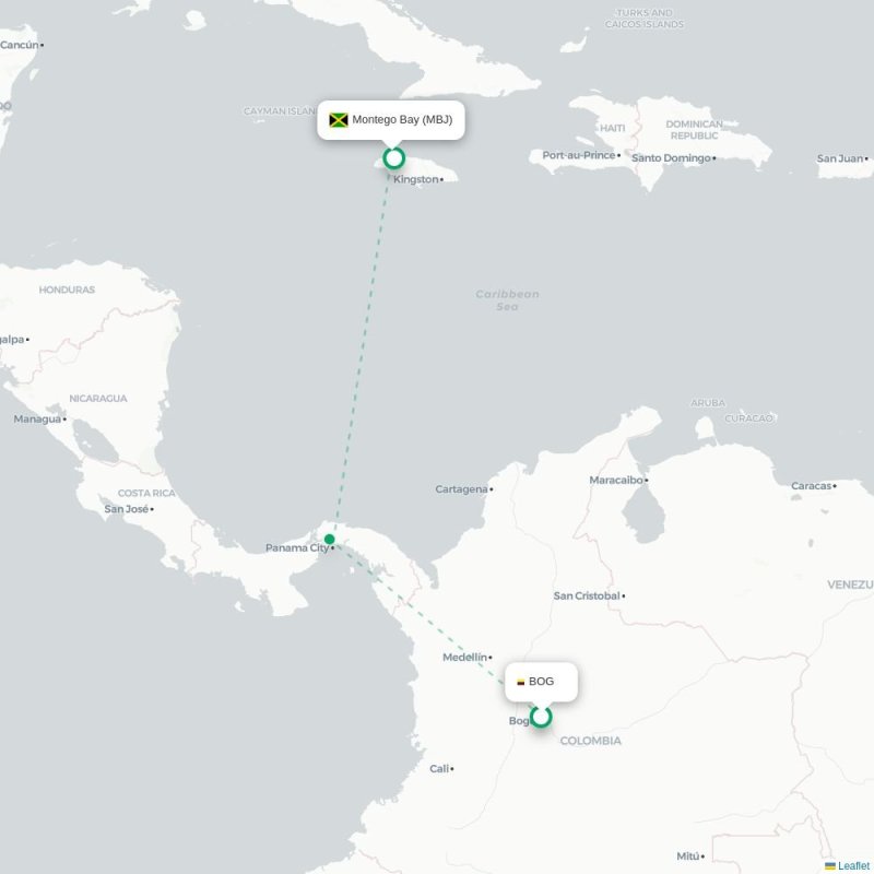 BOG - MBJ route map