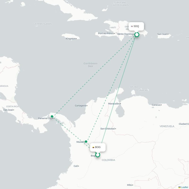 BOG - SDQ route map