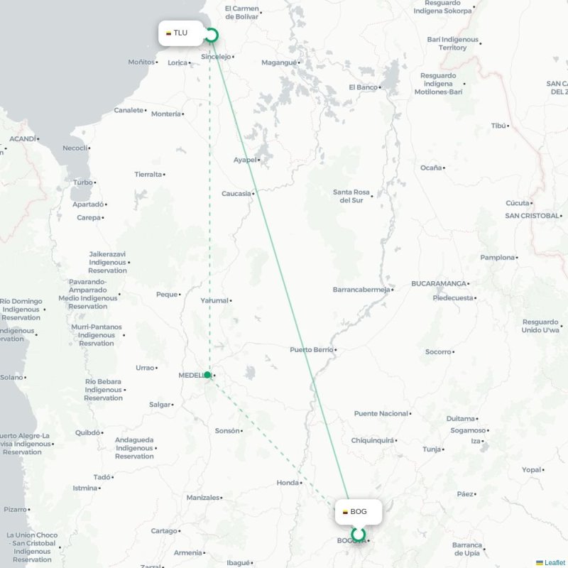 BOG - TLU route map