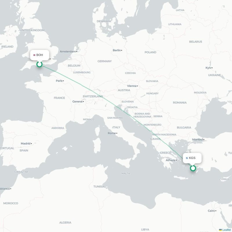 BOH - KGS route map