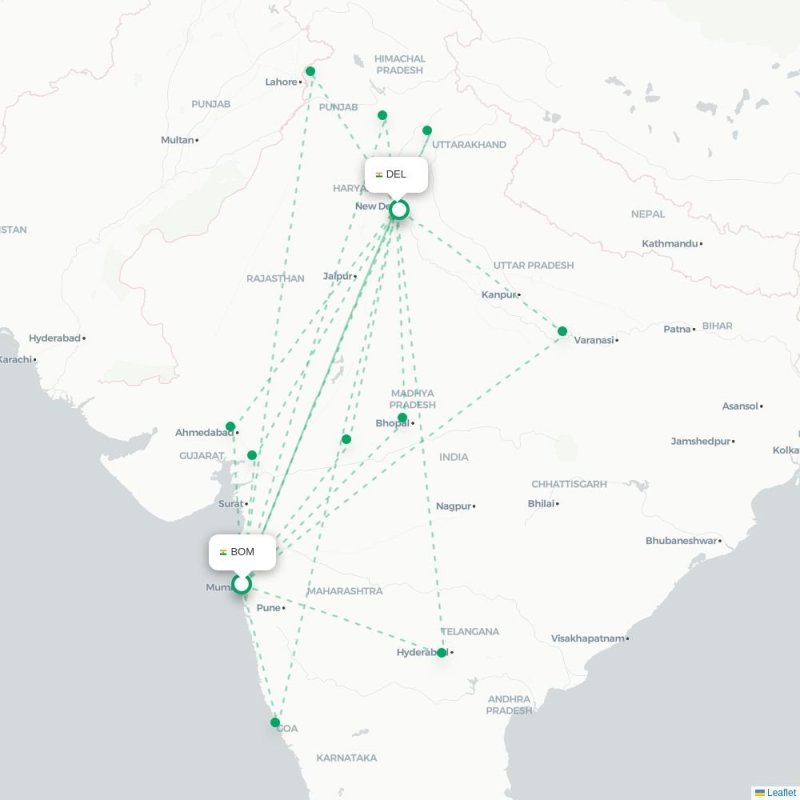 BOM - DEL route map