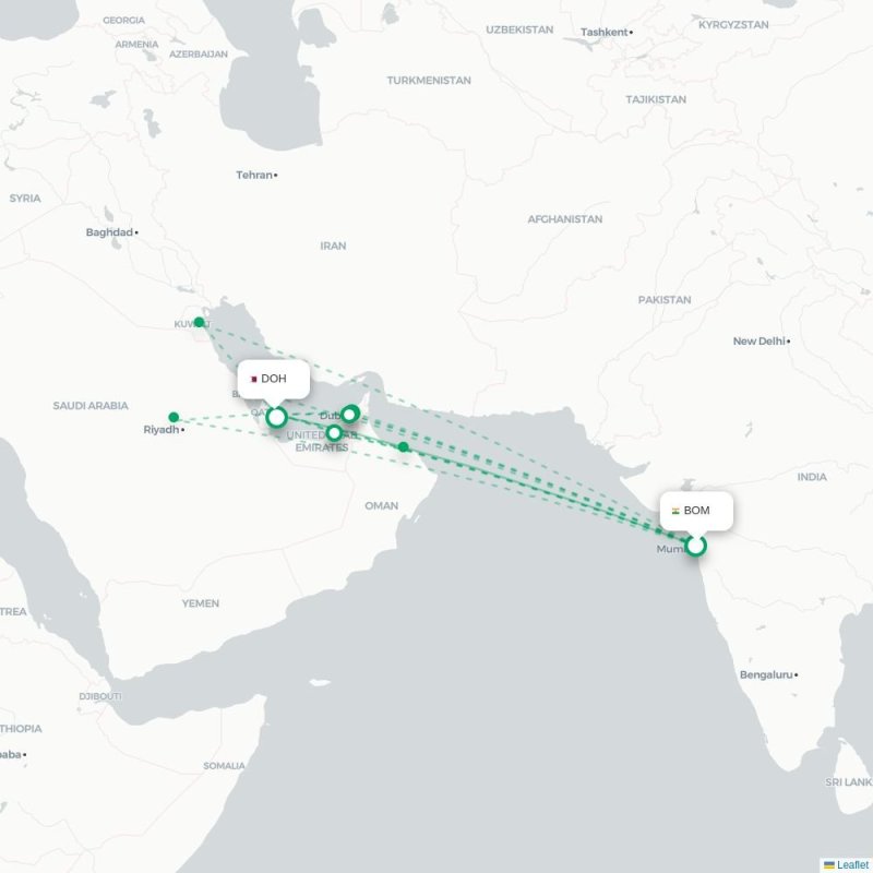 BOM - DOH route map