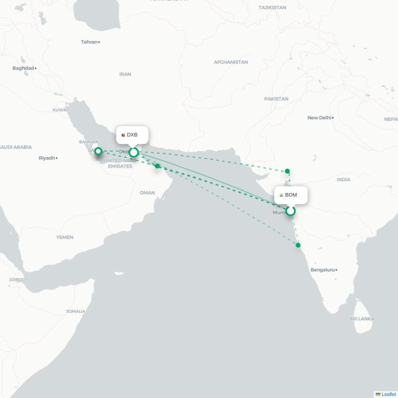 BOM - DXB route map
