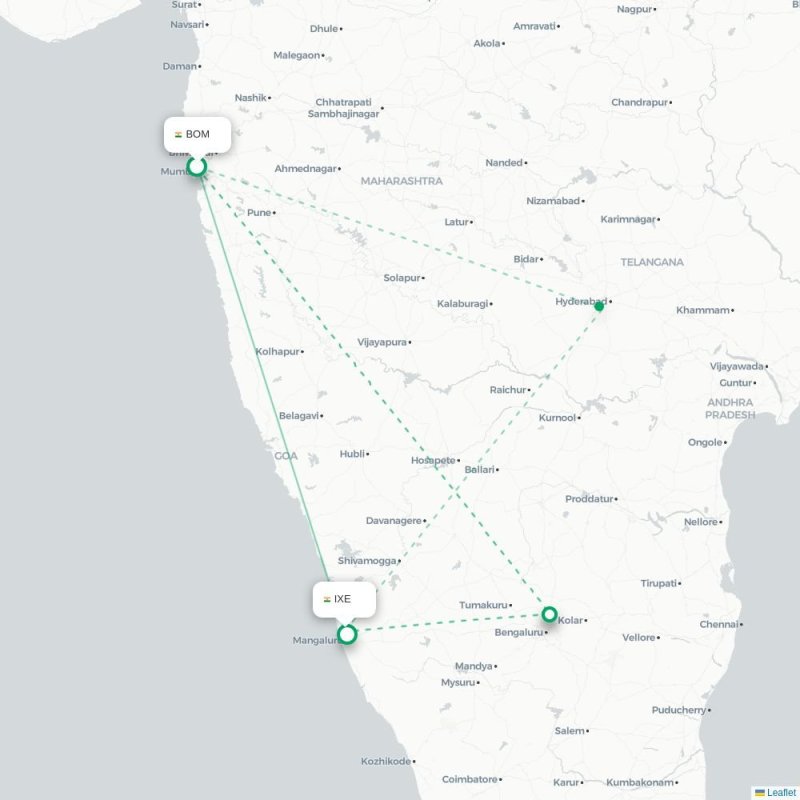 BOM - IXE route map