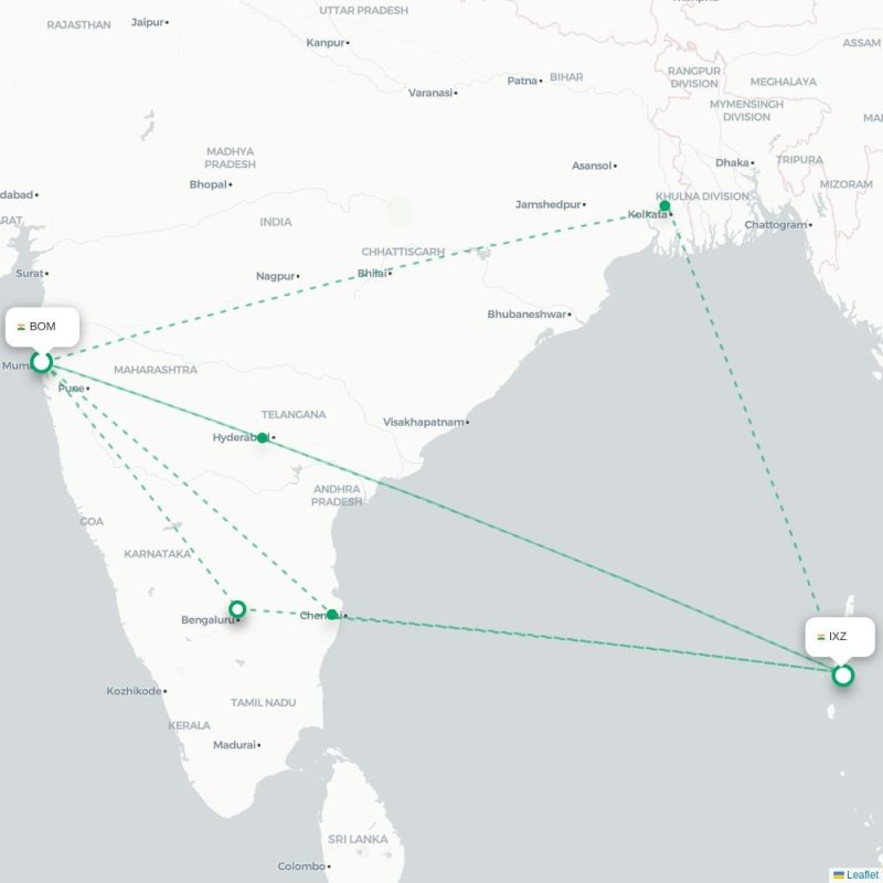 BOM - IXZ route map