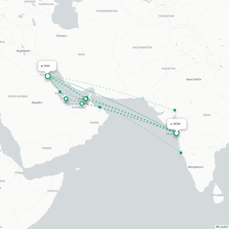 BOM - KWI route map