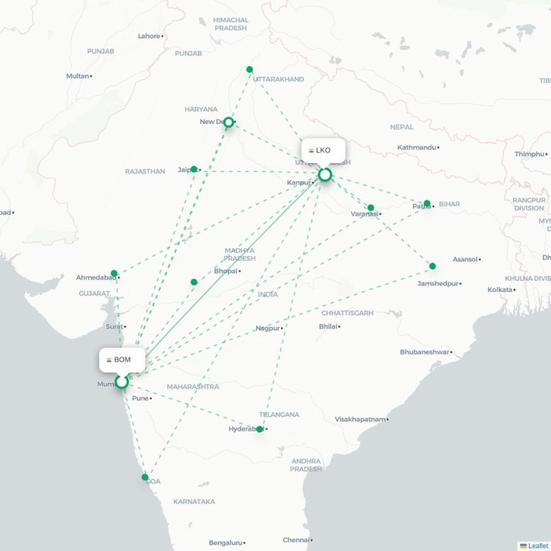 BOM - LKO route map