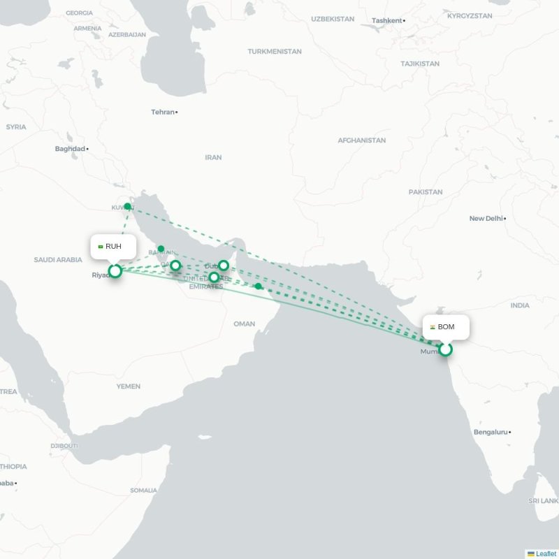 BOM - RUH route map