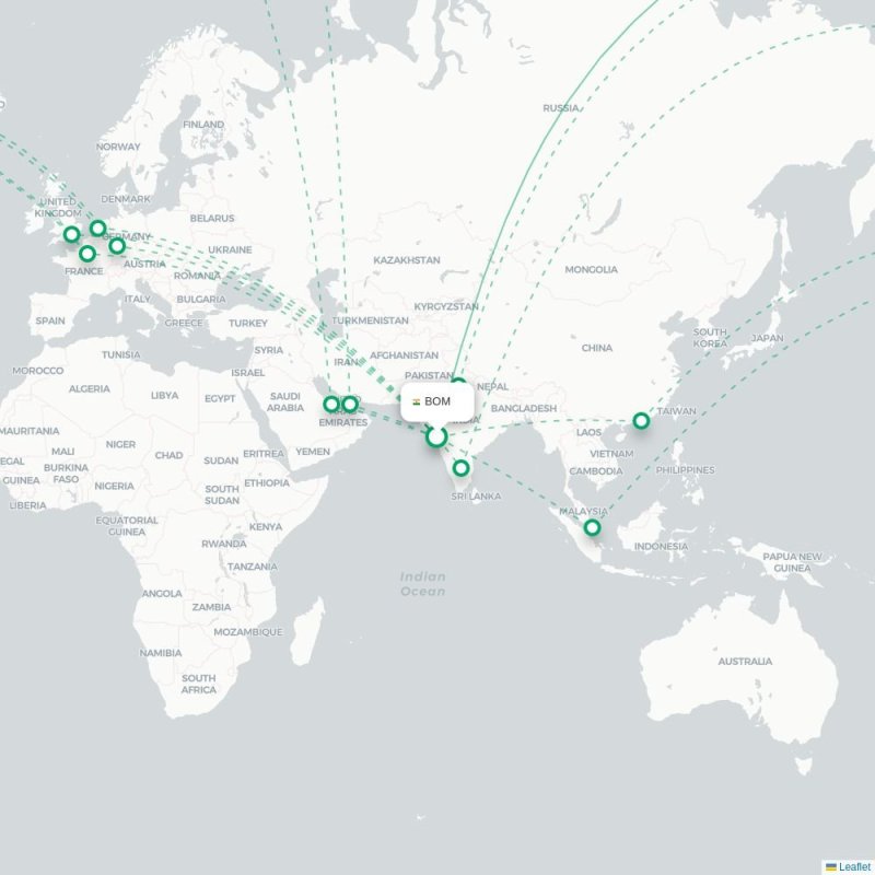 BOM - SFO route map
