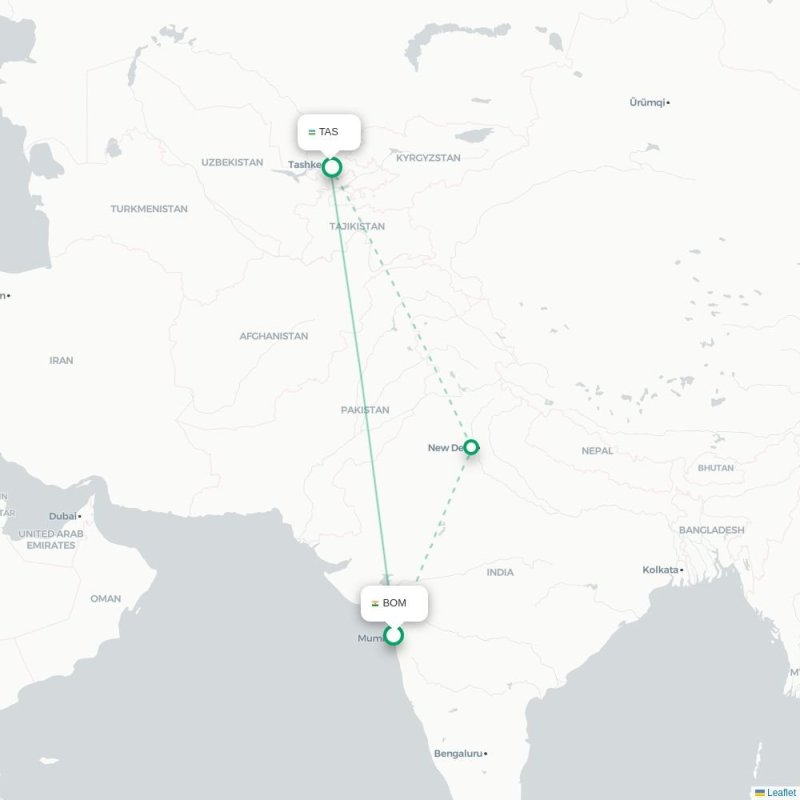 BOM - TAS route map