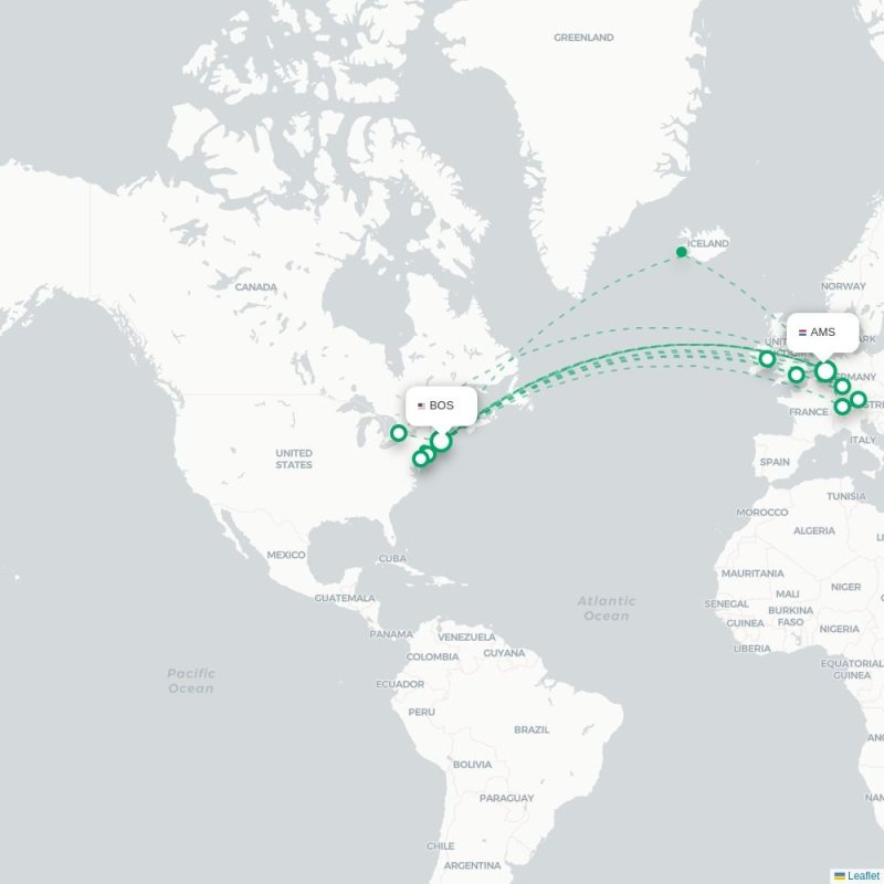 BOS - AMS route map