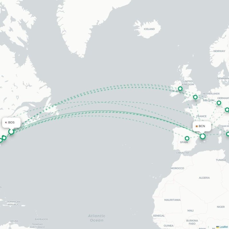 BOS - BCN route map