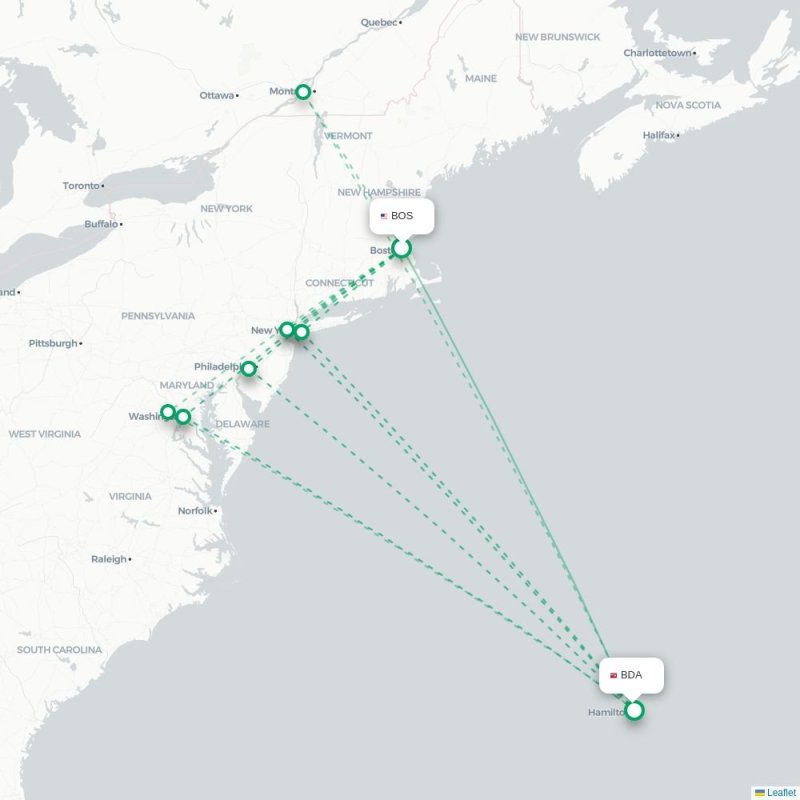 BOS - BDA route map