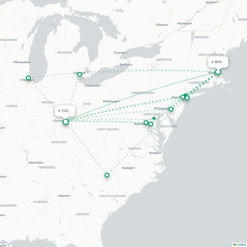 BOS - CVG route map