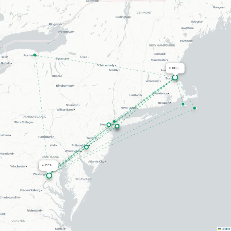BOS - DCA route map