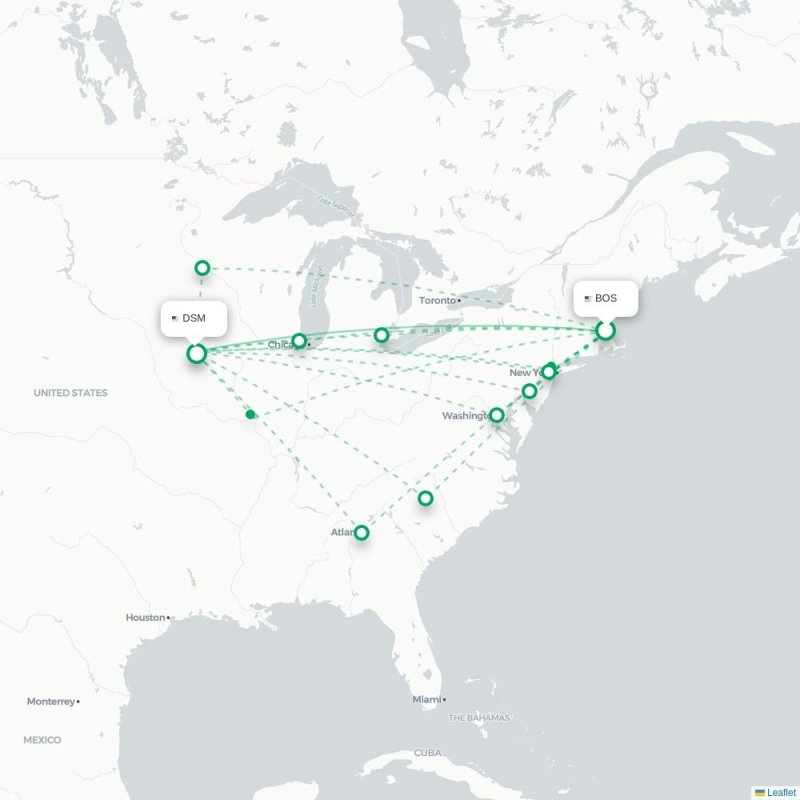 BOS - DSM route map