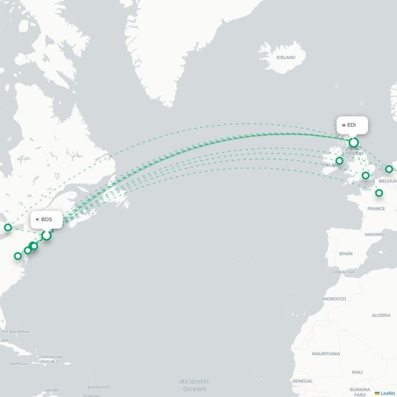 BOS - EDI route map