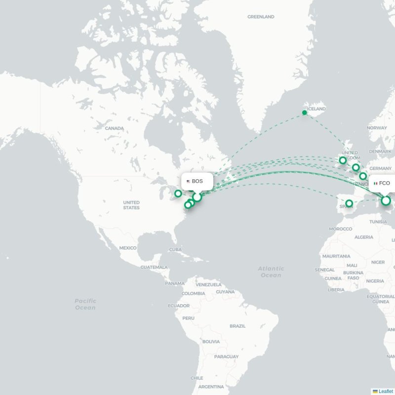 BOS - FCO route map