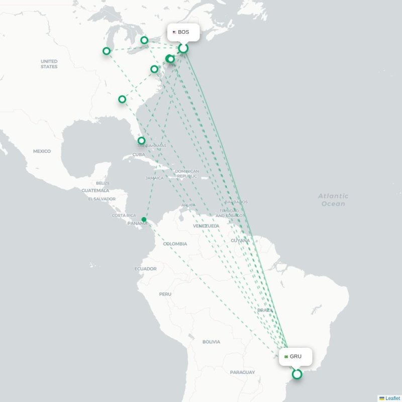 BOS - GRU route map