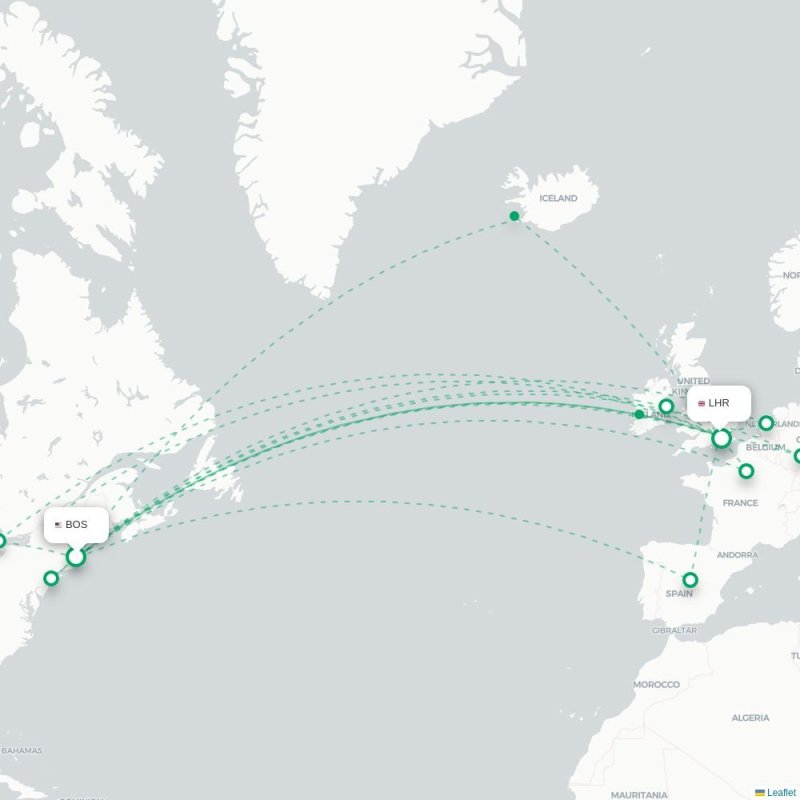 BOS - LHR route map