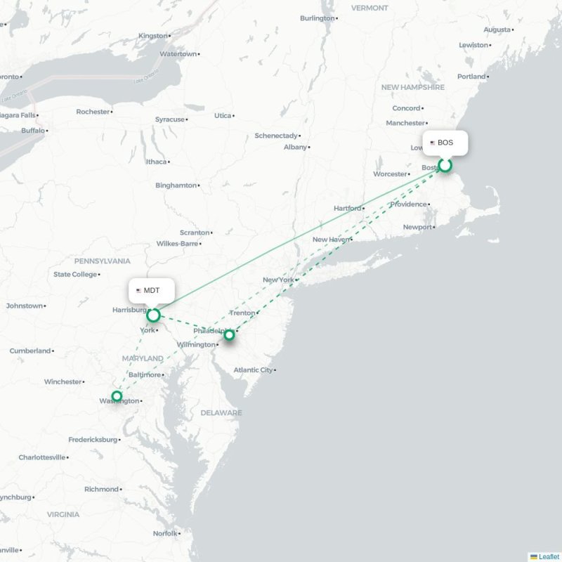BOS - MDT route map