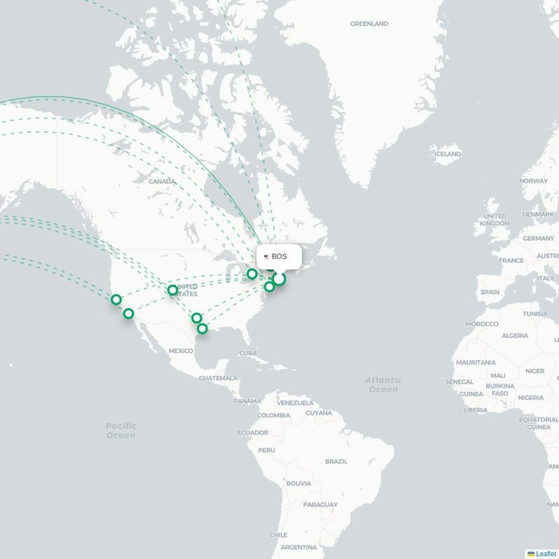 BOS - NRT route map