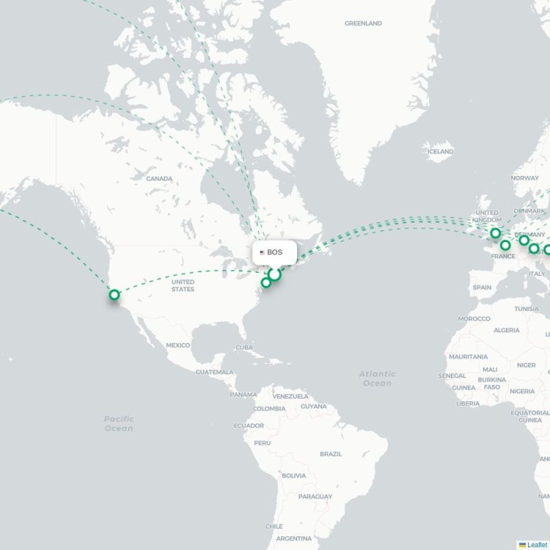 BOS - PEK route map