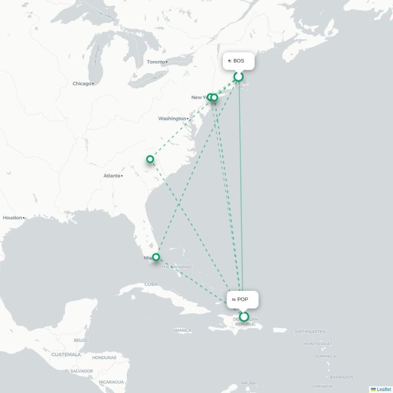 BOS - POP route map