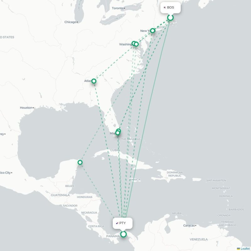 BOS - PTY route map