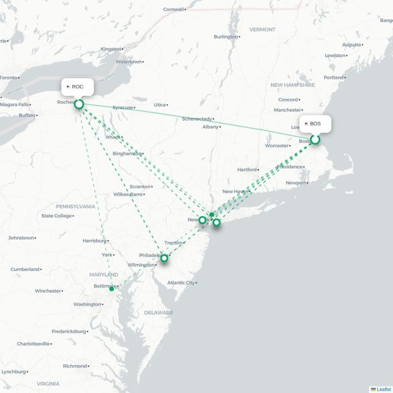 BOS - ROC route map