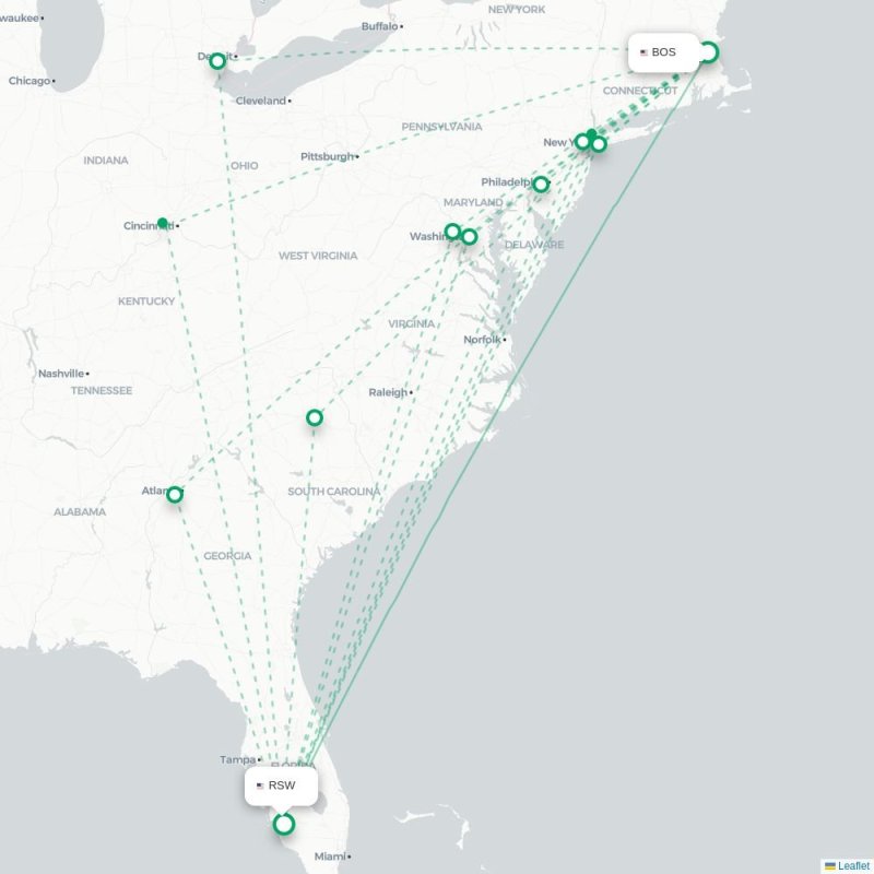 BOS - RSW route map