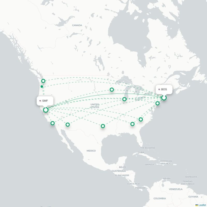BOS - SMF route map